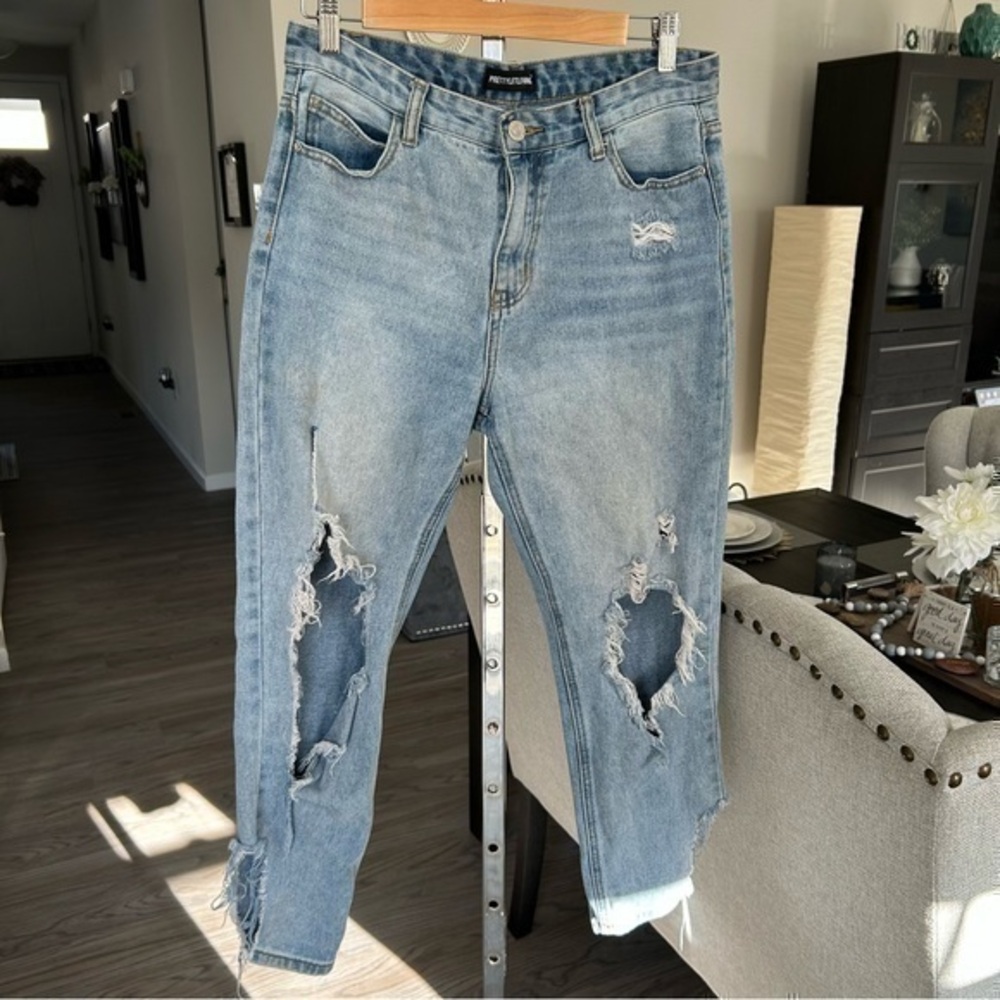 ✨Pretty Little Thing distressed pocket blue jeans UK 10 US 8
